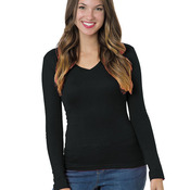 Ladies' USA Made Long-Sleeve Deep V-Neck T-Shirt