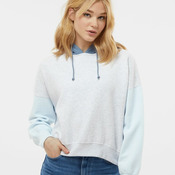 Women's Sueded Fleece Colorblocked Crop Hooded Sweatshirt